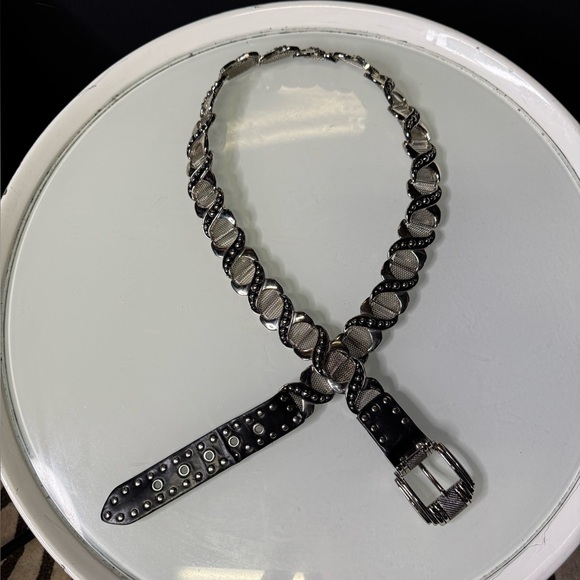 None Accessories - Genuine leather and heavy silver Steampunk VINTAGE metal Belt. Rare and Iconic